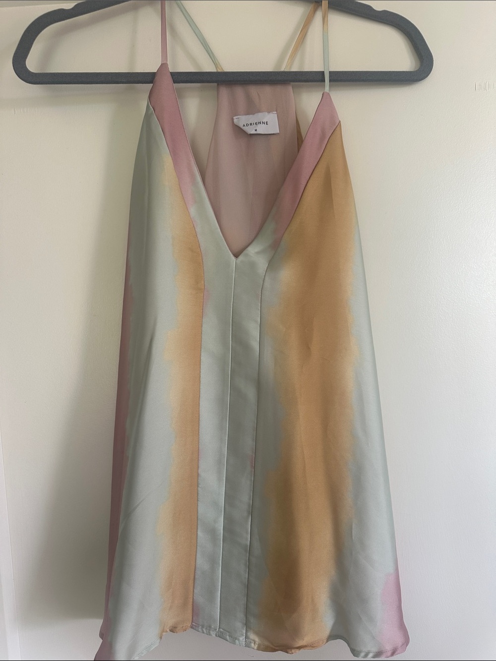 Adrienne Satin Slip thin strap tank top in Mint, Blush & gold/yellow